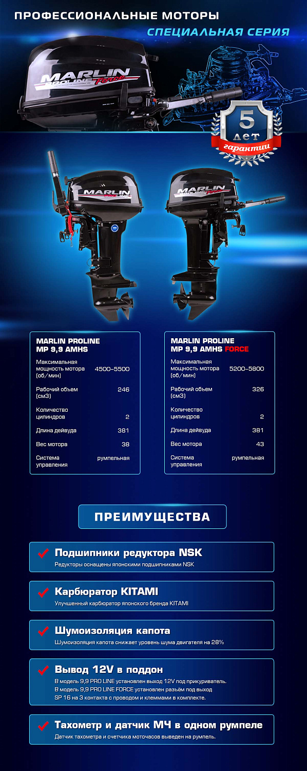 Лодочный мотор MARLIN PROLINE MP 9.9 (20) AMHS FORCE в Каменск-Уральском